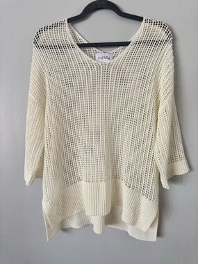 Joseph Ribkoff Off-White Mesh Knit Pullover | Coastal Boho | Boutique Piece